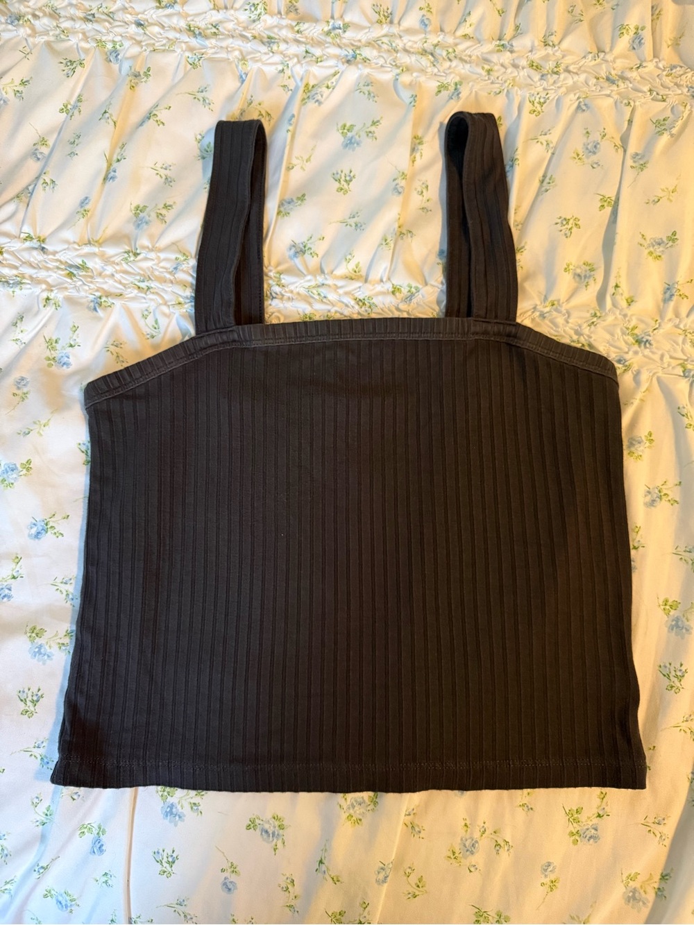 American Eagle Outfitters Dark Gray/Black Soft & Sexy Ribbed Square-Neck Tank